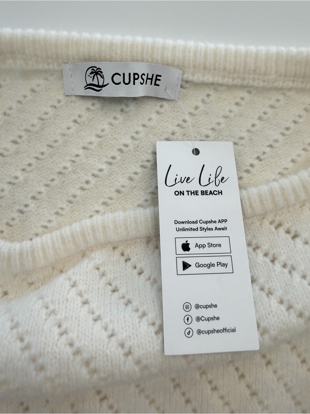 Cupshe Never Too Late Cream Pointelle Knit Sweater Small NWT - Picture 4 of 5